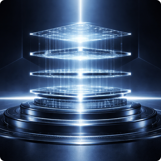 stacked circuits with a beam of light in the middle