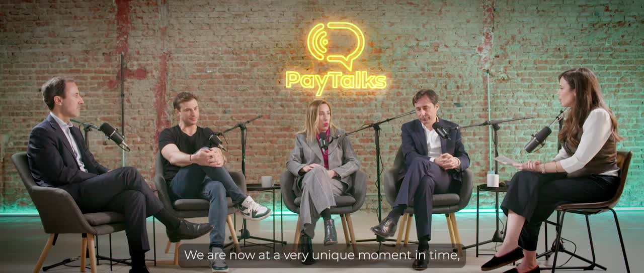 Group of people talking on a podcast