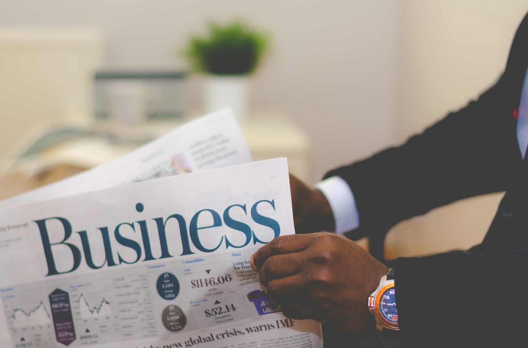 businessman reading the newspaper