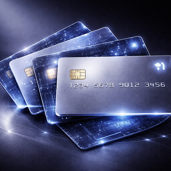 Several bank cards stacked on top of each other