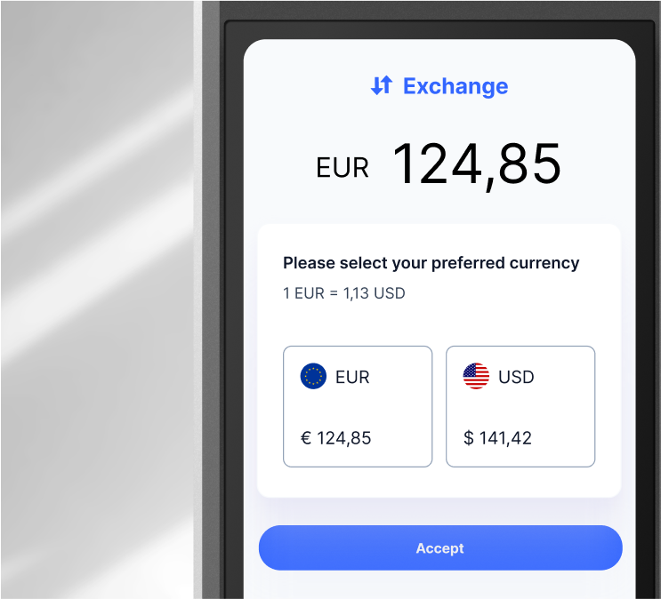 Image exchange on a mobile device with option currency selection EUR USD
