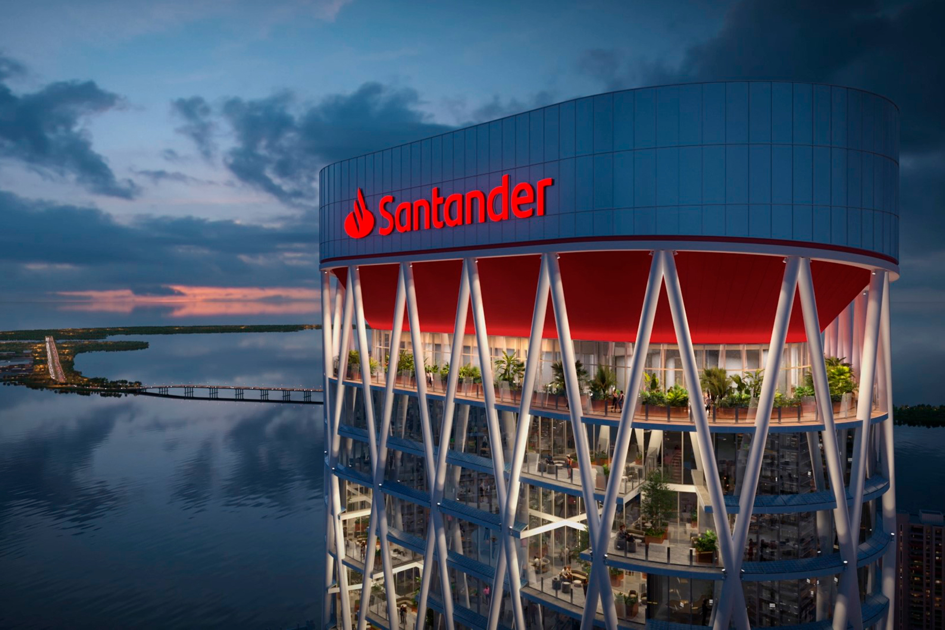 Santander bank branch next to the sea.