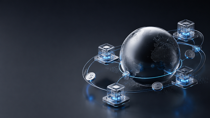 The planet surrounded by Getnet architecture, representing an integrated global platform.